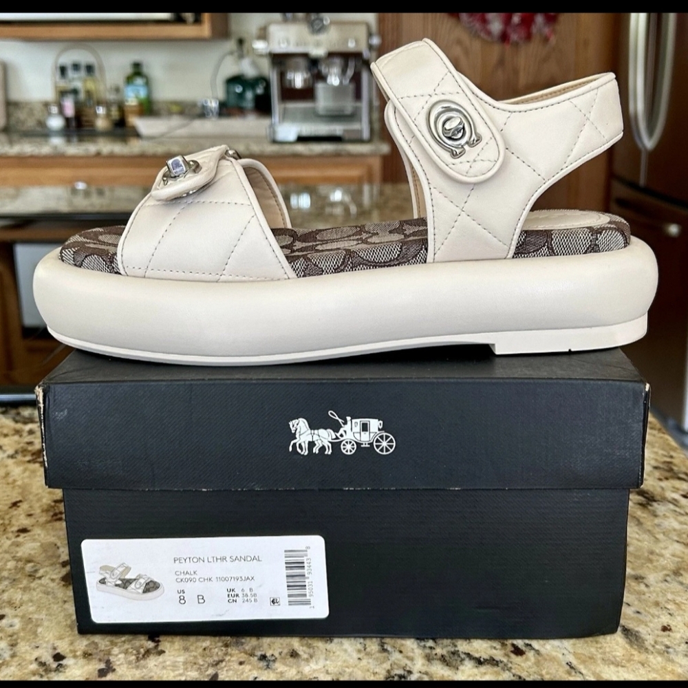 Coach Peyton Double Buckle Flatform sandals Chalk Leather SZ 8 B - Picture 5 of 12